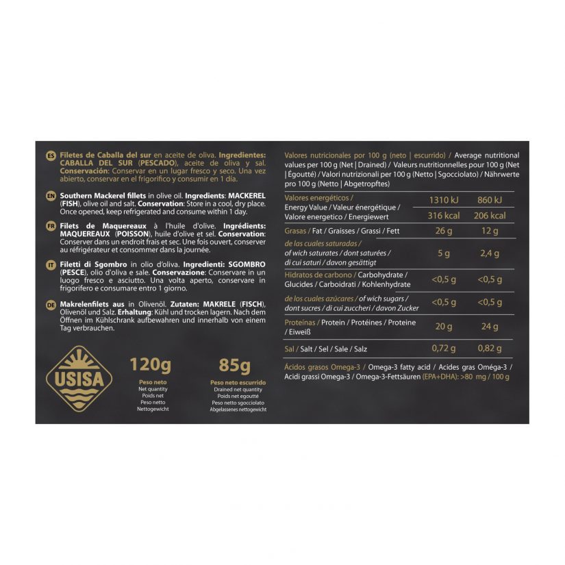 Filetes de Caballa del Sur Aceite Oliva USISA 85GR - Imagen 5