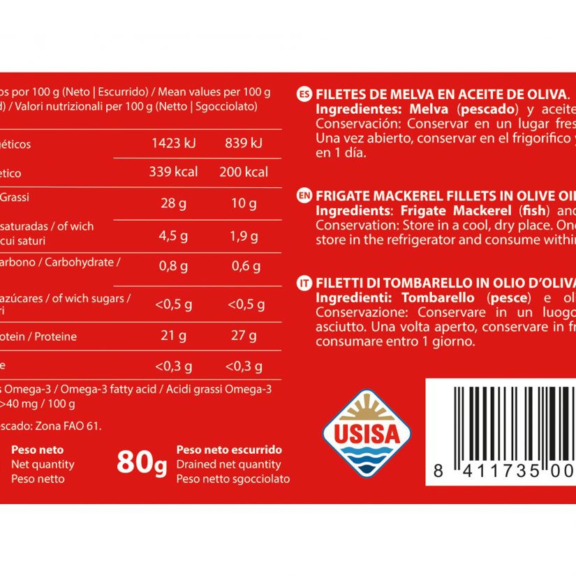Frigate Mackerel fillets in olive oil reduced salt TEJERO RR.125