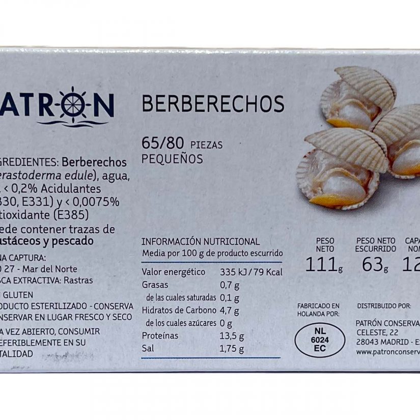 Berberechos Gran Selección PATRON 65/80 piezas